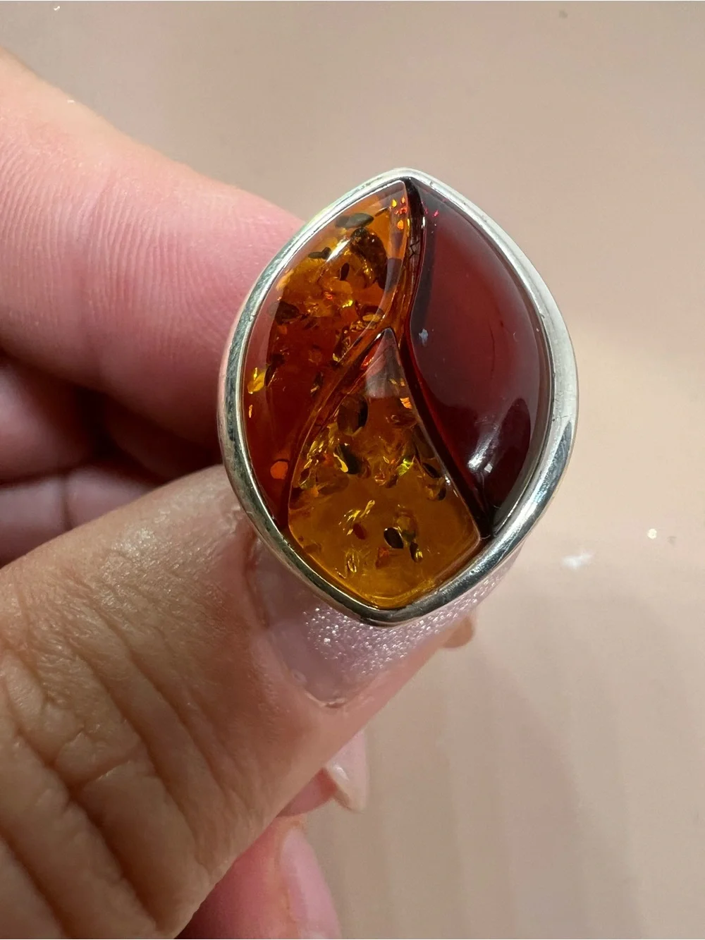 Sterling Silver Amber Statement Ring - Honey & Cognac Amber